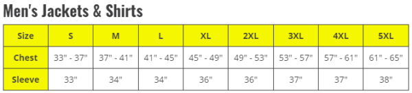 Revco Size Chart Men